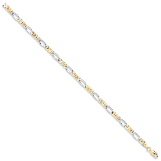 Yellow and White Gold Rhodium Plated 4.0mm Hollow Figaro Chain/Bracelet