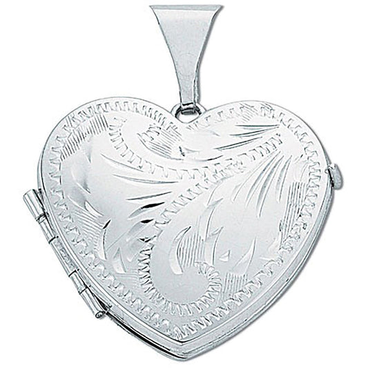 Silver Engraved Heart Shaped Family Locket (HNN-49370C)