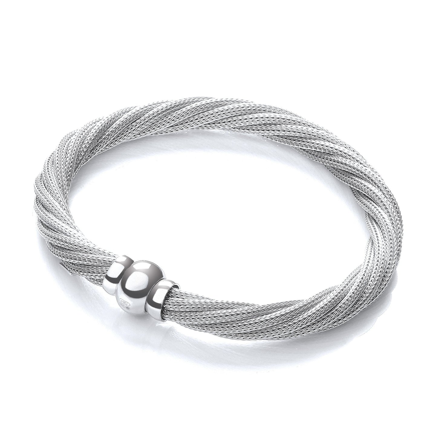 Twist Rhodium Plated Mesh Bracelet