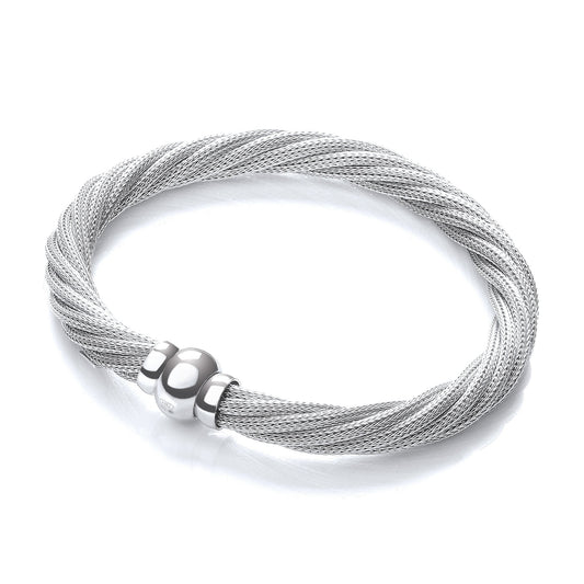 Twist Rhodium Plated Mesh Bracelet