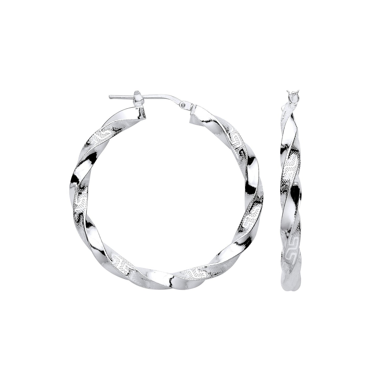 Silver Greek Key Twist Hoop 37.0mm Earrings