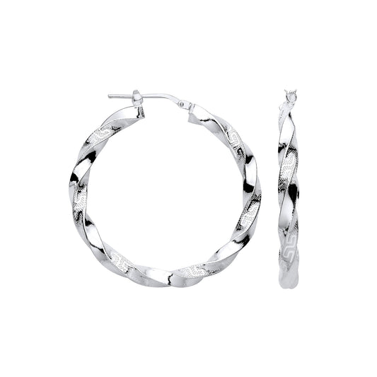 Silver Greek Key Twist Hoop 37.0mm Earrings