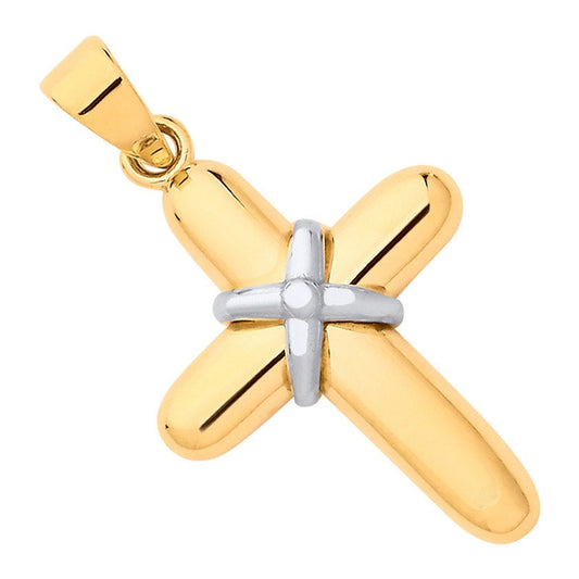 Yellow & White Gold Small Kiss Cross