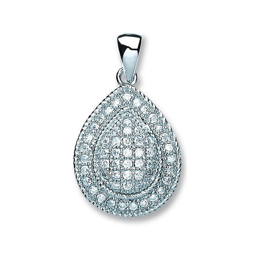 Silver Large Pear Shape Cubic Zirconia Pendant
