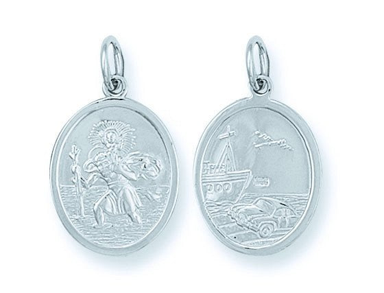 Silver Double Sided Oval St. Christopher Pendant - 3.2g