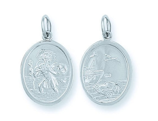 Silver Double Sided Oval St. Christopher Pendant - 3.2g