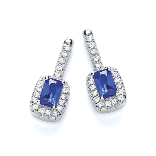 Micro Pave Fancy Drop Earring with Small Blue Cubic Zirconia