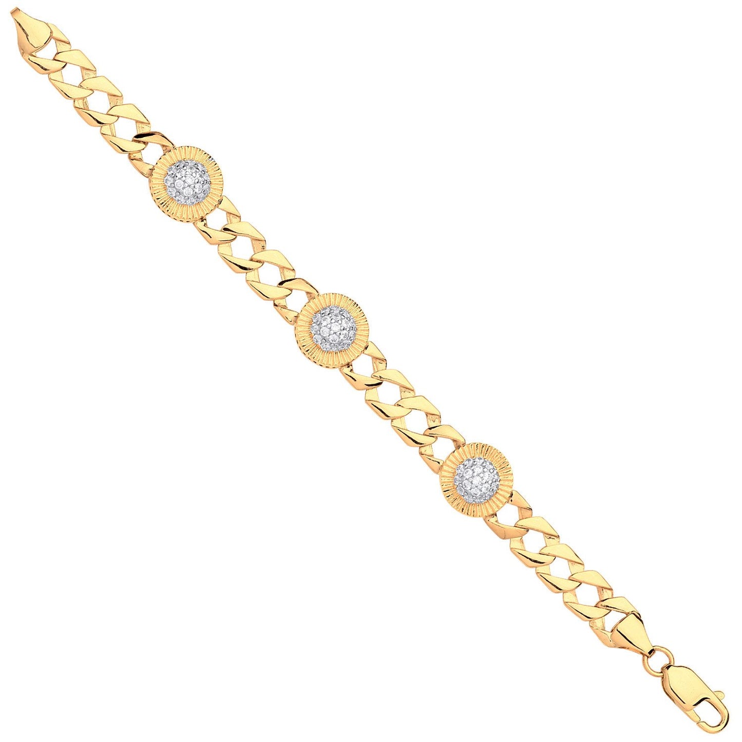Yellow Gold Cubic Zirconia Round Charm Baby/Ladies Curb Bracelet