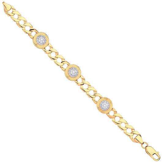 Yellow Gold Cubic Zirconia Round Charm Baby/Ladies Curb Bracelet