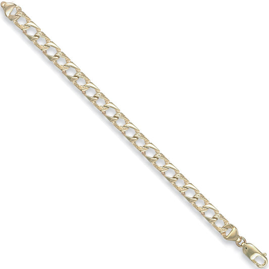 Yellow Gold 7mm Plain & Bark Casted Curb Baby Bracelet