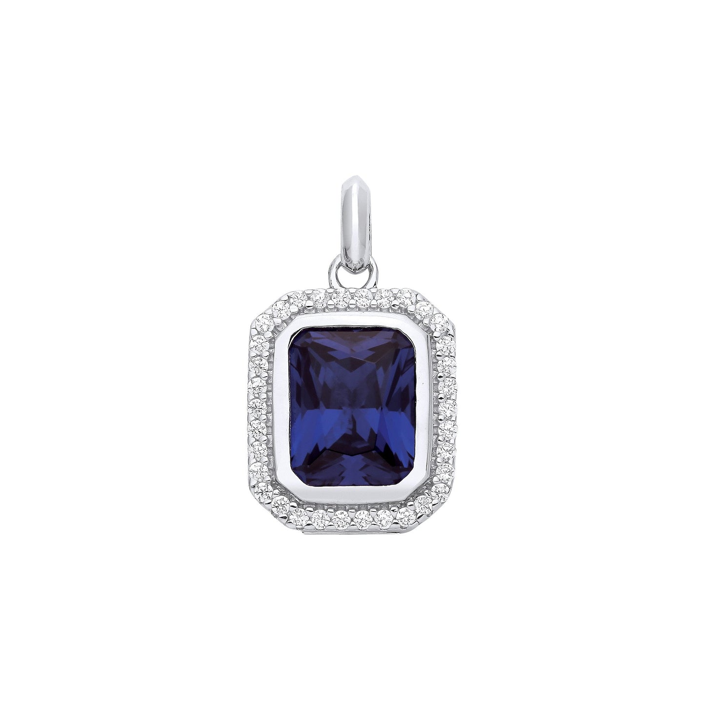Silver Blue Octagon Cubic Zirconia Pendant