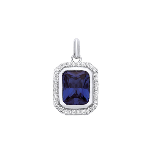 Silver Blue Octagon Cubic Zirconia Pendant