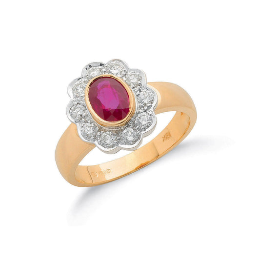 18ct Yellow Gold 0.36ct Diamond & 0.90ct Ruby Cluster Ring (HNN-82EF1D)