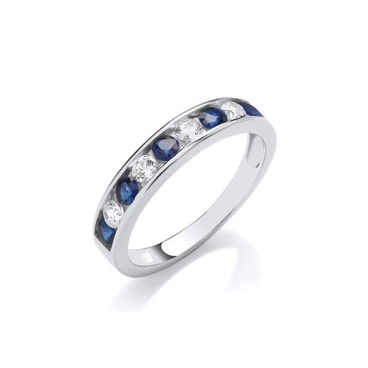 Sapphire Blue & Clear Cubic Zirconia Half Eternity Silver Ring