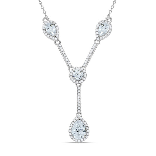 Silver Teardrop & Round Cubic Zirconias Necklace 18"