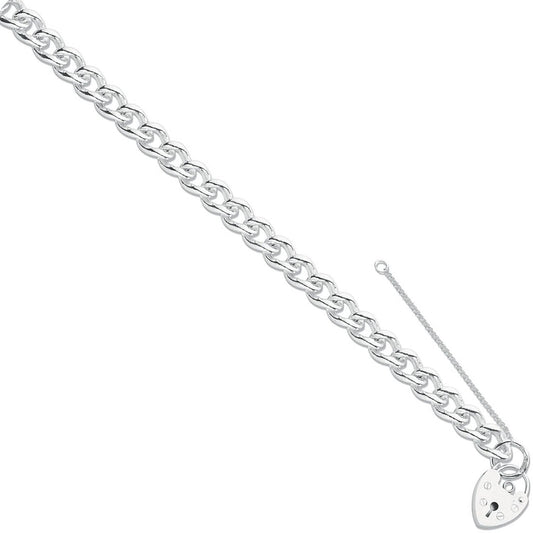 Silver Open Curb & Padlock Charm Bracelet - 38.0g