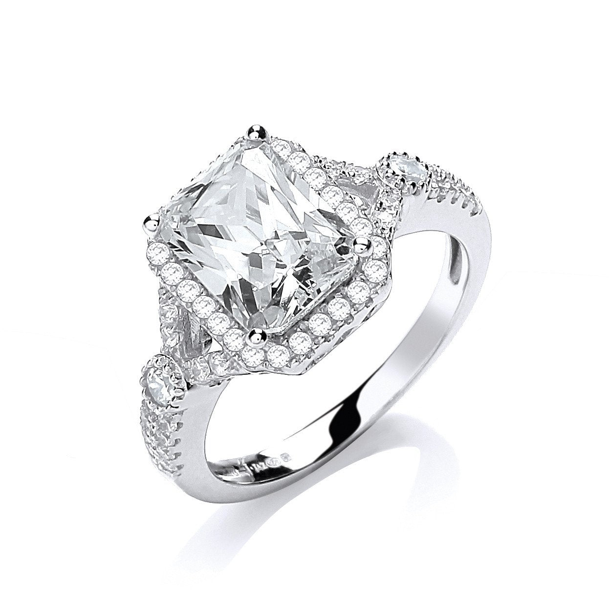 Micro Pave Emerald Cut Centre Cubic Zirconia Ring