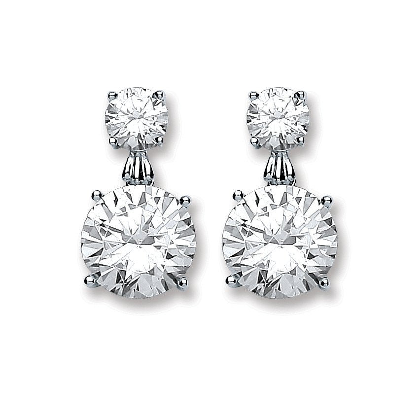 Silver Big Round Cubic Zirconia Drop Earrings