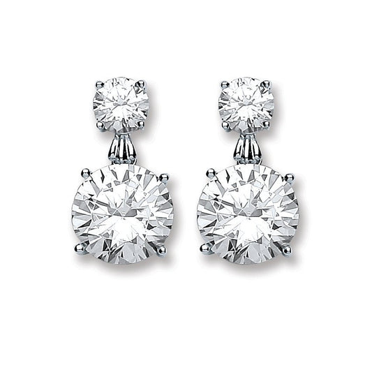 Silver Big Round Cubic Zirconia Drop Earrings