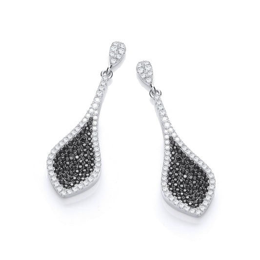 Micro Pave Black & Clear Cubic Zirconia Drop Earrings