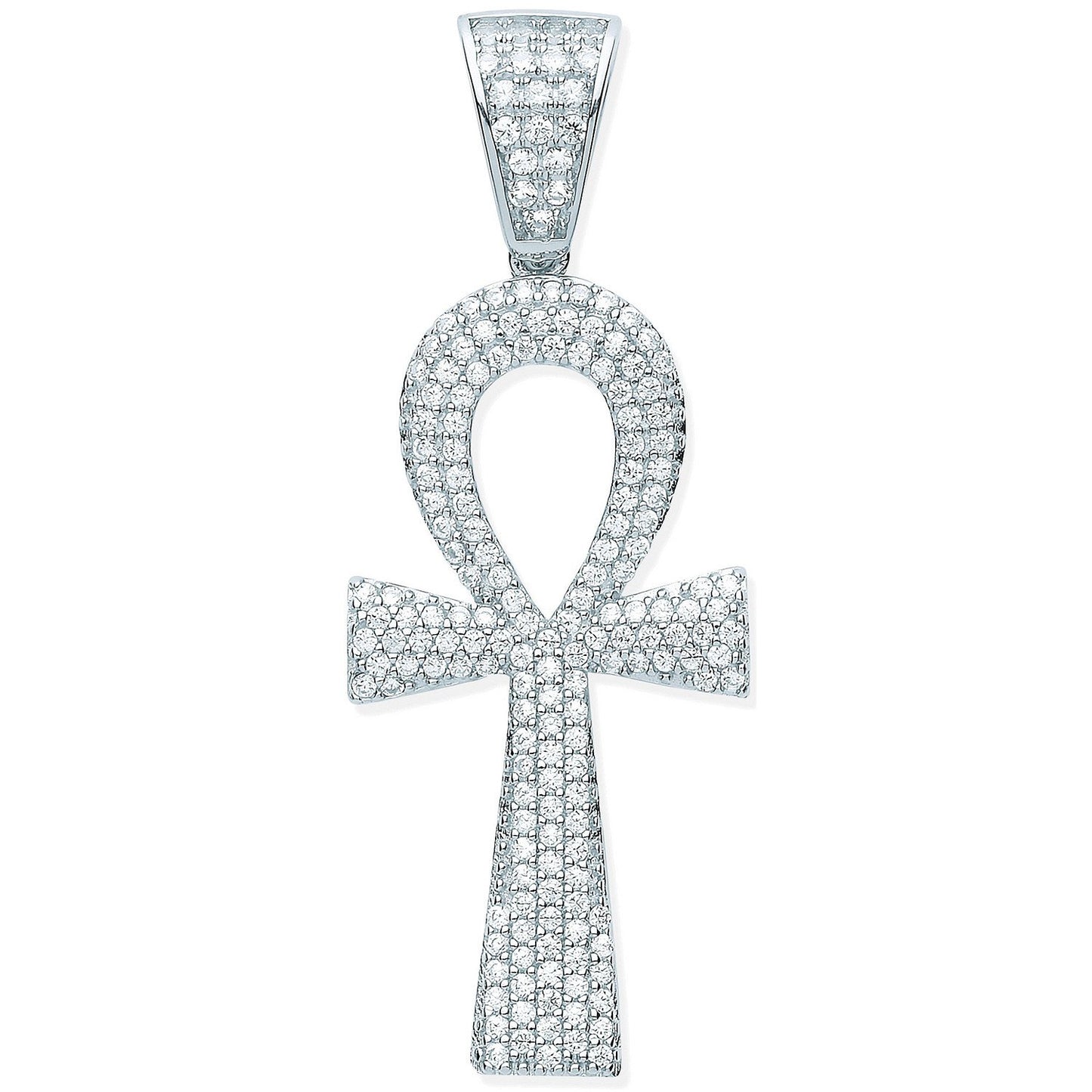 Silver Cubic Zirconia Ankh Cross - Key of Life