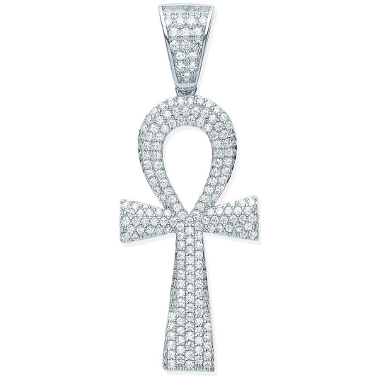 Silver Cubic Zirconia Ankh Cross - Key of Life