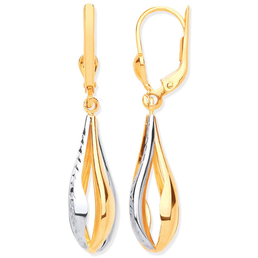 Yellow and White Gold Teardrop Style Earrings