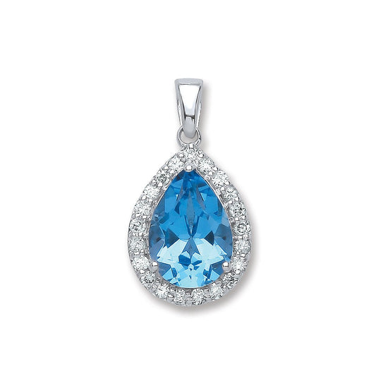 9ct White Gold 0.20ct Diamond, 2.5ct Blue Topaz Pear Shape Pendant