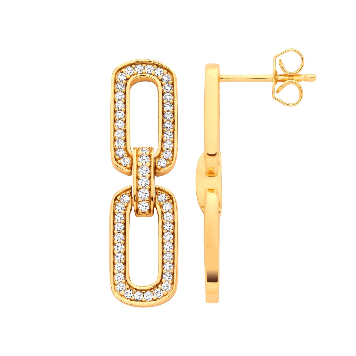 Silver 18ct Yellow Gold Plated Paper Clip Drop Earrings