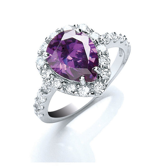 Silver Purple & White Pear Cut Cubic Zirconia Ring