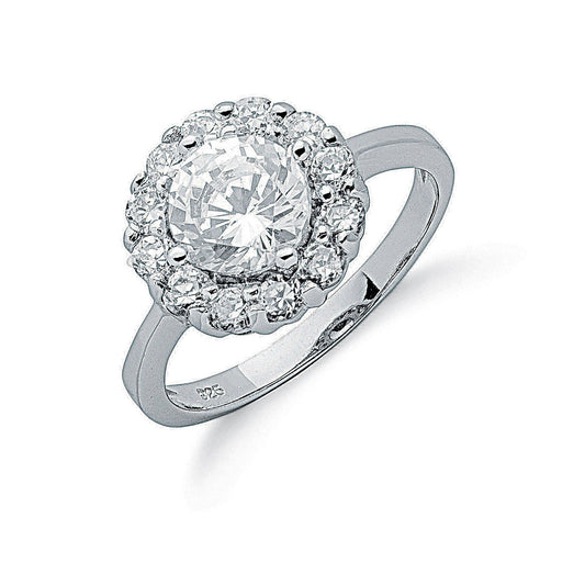 Silver Claw Set Cubic Zirconia Cluster Ring (HNN-2A8026)