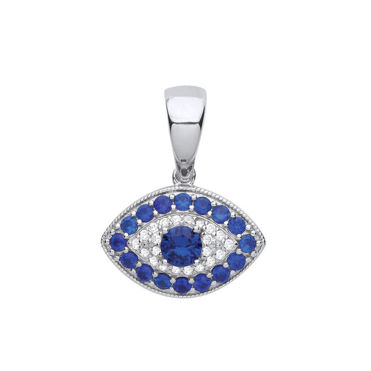 Silver Evil Eye Blue Cubic Zirconias Pendant