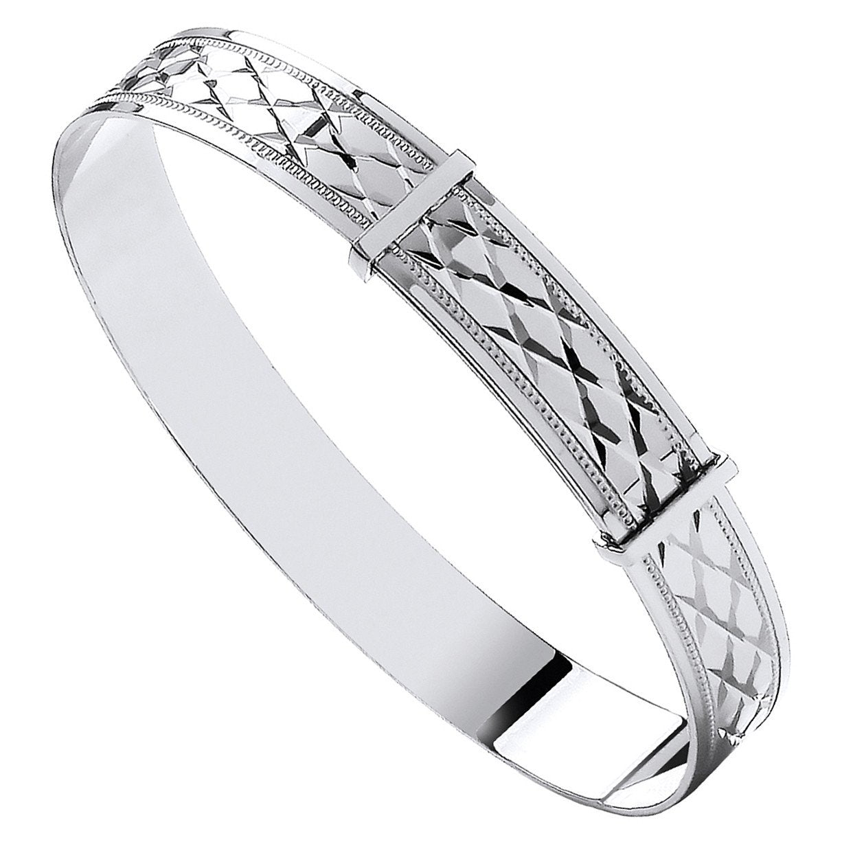 White Gold Diamond Cut Expandable Baby Bangle
