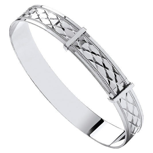 White Gold Diamond Cut Expandable Baby Bangle