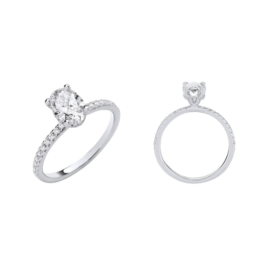 18ct White Gold 1.21ctw Oval Lab Grown Hidden Halo Diamond Ring IGI Certified