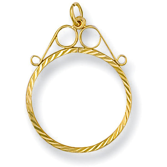 Yellow Gold Full Diamond Cut Scroll Top Sovereign Pendant