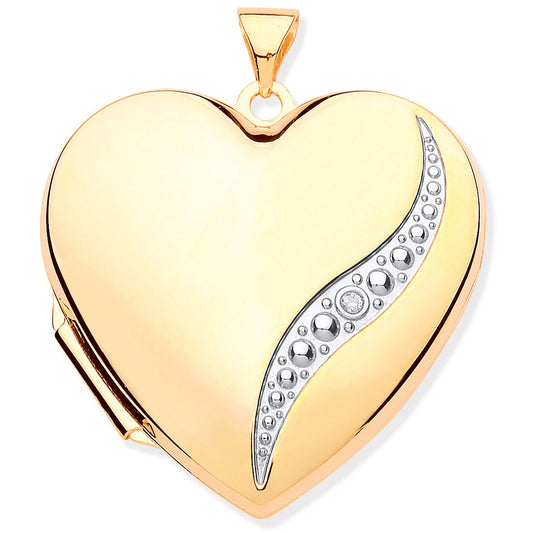 Yellow Gold Large Heart Shape Locket with Diamond
