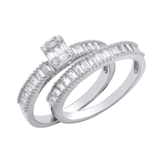 Silver Bridal Set Baguette Cubic Zirconias Half Eternity Rings