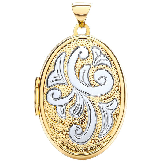Yellow White Oval Locket with Design (HNN-1CCB61)
