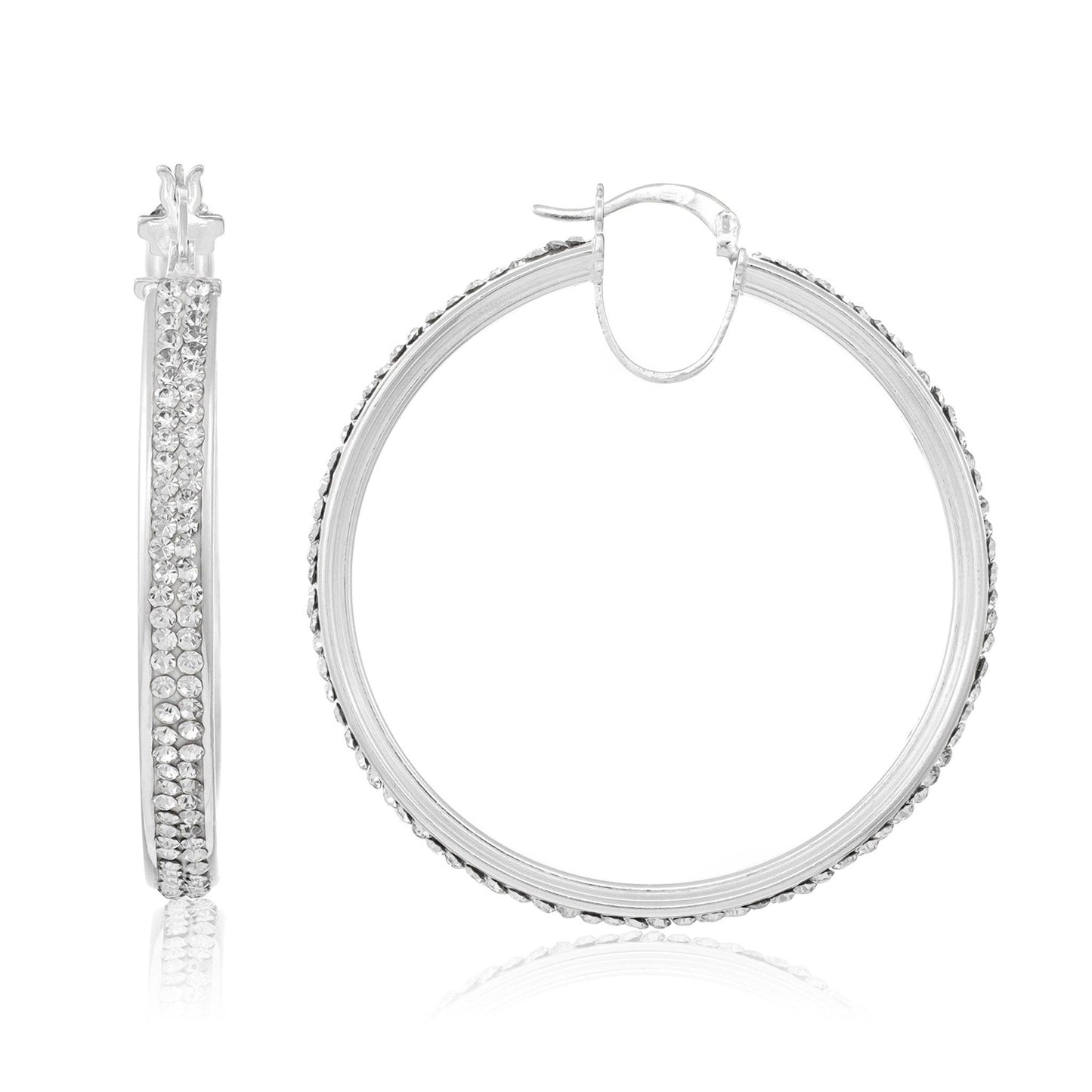 Silver Large Hoop Crystal Earrings