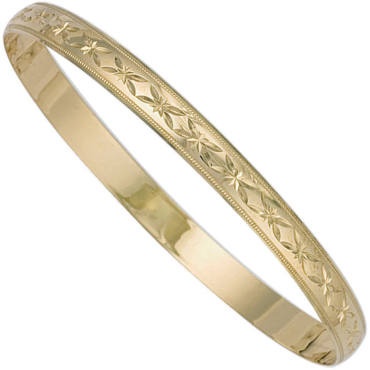 Yellow Gold 6mm Diamond Cut D-Shaped Slave Bangle