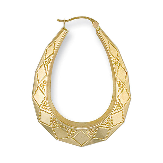 Yellow Gold Diamond Cut Oval Creoles - 2.2g
