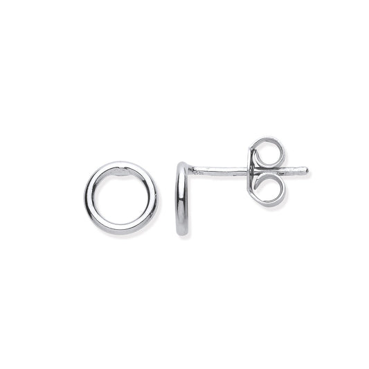 Silver Small Circle Tube Stud Earrings