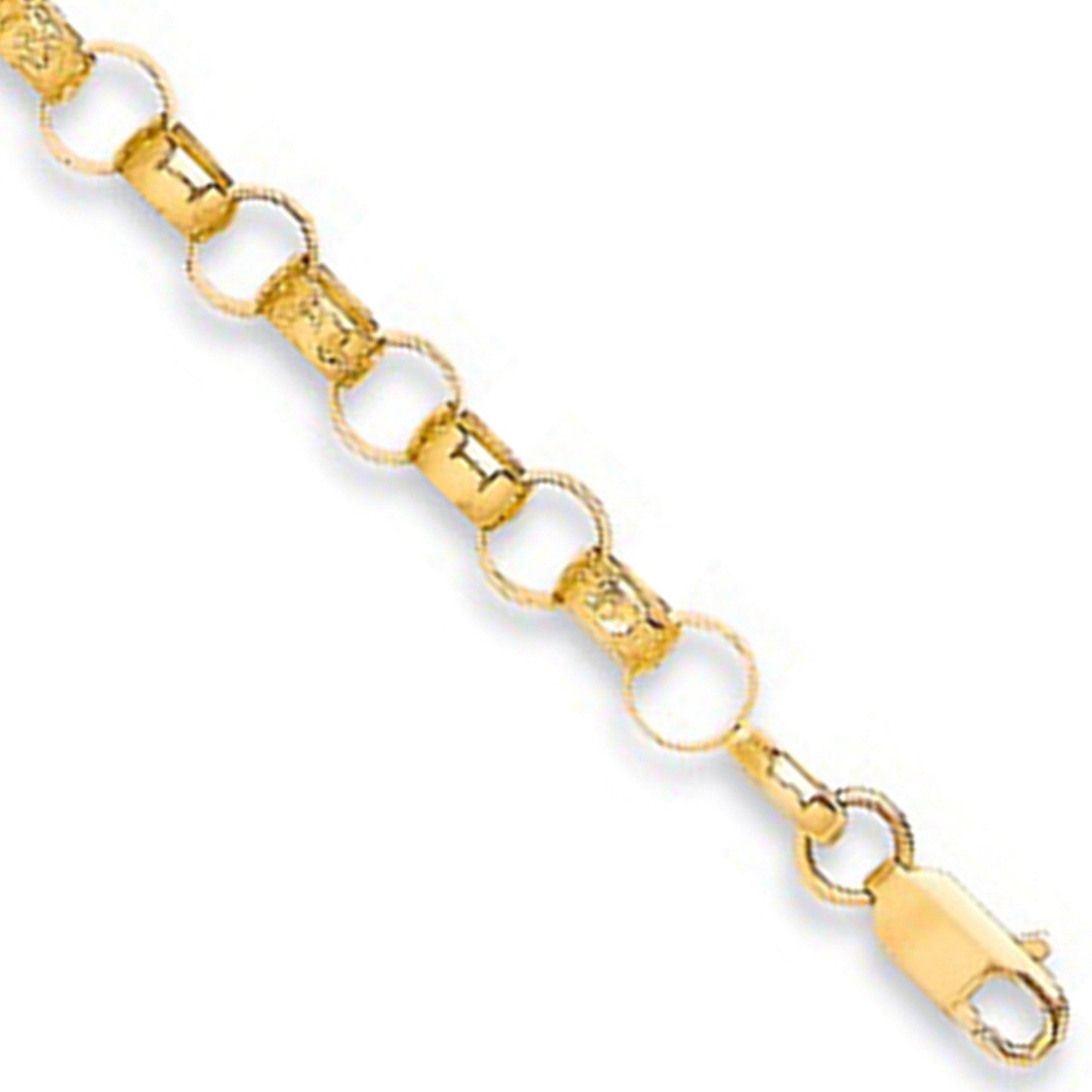 Yellow Gold Plain & Engraved 7.3mm Round Belcher Chain