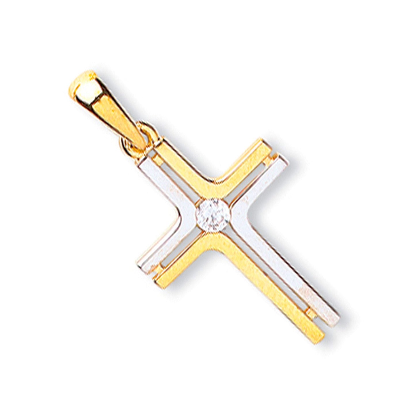 Yellow and White Gold Fancy Cubic Zirconia Cross