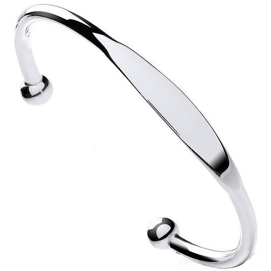 Silver Gents Solid Torque Bangle with ID Plate