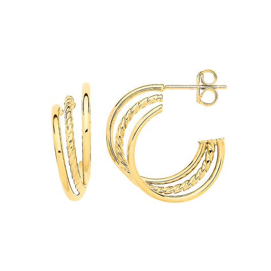 Yellow Gold Upside-Down Triple Hoop Earrings