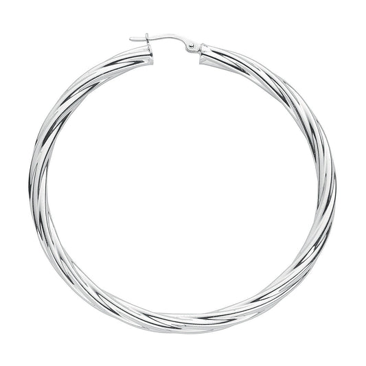 Silver Twisted Hoop Earrings - 4mm - 10.0g