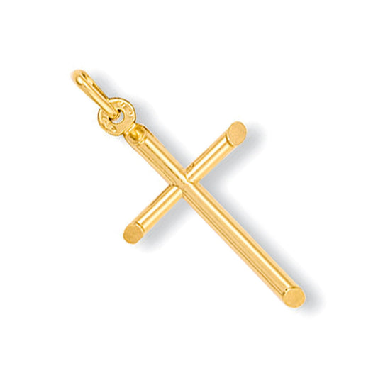 Yellow Gold Round Tubed Cross - 17.4mm
