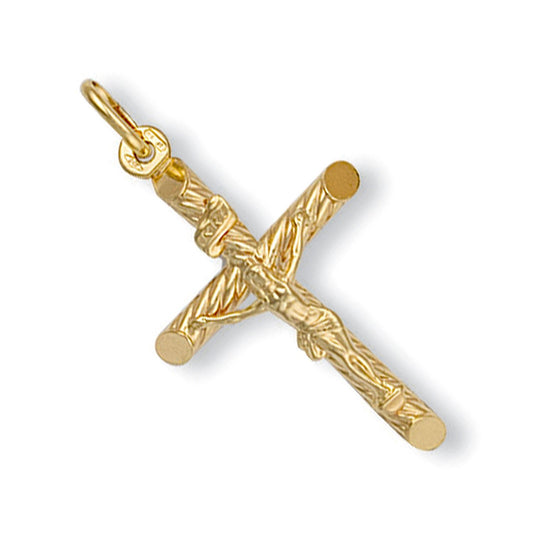 Yellow Gold Round Tube Crucifix - 20.5mm